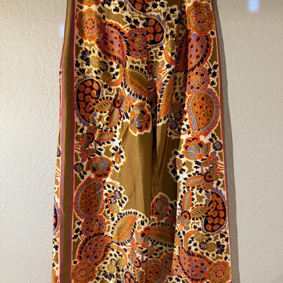 NWT Zara Satin Paisley Silky Cropped Wide Leg Palazzo Pants Gold Red Resort M - Picture 9 of 10